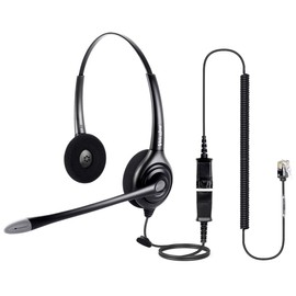 VoiceJoy QD(Quick Disconnect) Binaural Headset with Microphone RJ9 Plug for Cisco IP Phones 794X 796X 797X 69XX Series and 8811,8841,8851,8861,8941,8945,8961,9951,9971 etc