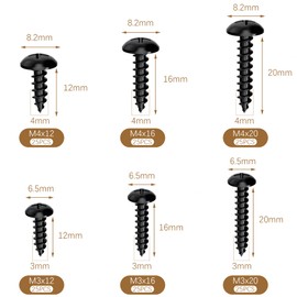 150 PCS M3 M4 Black Round Head Self Tapping Screws