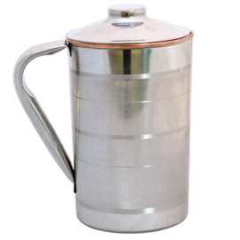 HealthGoodsAU - Stainless Steel and Copper Pitcher with Lid | Steel and Copper Pitcher with Unique Ring Design for Ayurvedic Benefits | Heavy Duty Stainless Steel and Pure Copper Designer Jug with Matching Lid