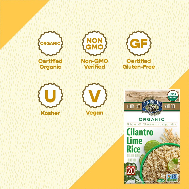 Lundberg Organic White Rice Entree, Cilantro Lime, 5.5oz, Gluten-Free, Vegan,