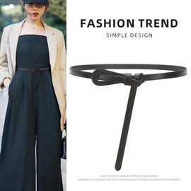 ENJOLT G5005 Women's Thin Belt, Genuine Leather, Retro, Casual, Business, Simple, Fashion, Grace, Black