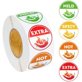 Lesnala 800Pcs 4 Level Spicy Indicator Stickers Chili Food Warning Caution Labels for Grocery Store Restaurant Truck Deli Tags Self Adhesive Peel Off and Paste1.5inch Circular