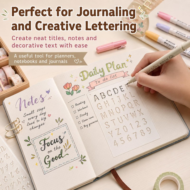 12 PCS Plastic Letter and Number Stencils, Reusable Alphabet Drawing