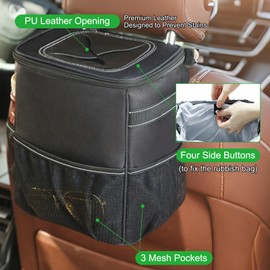 Car Bin 1pcs, Multipurpose Portable Car Garbage Bin with Lid and Storage Pockets, Leak-Proof Car Interior Bin for Tidy Use, Foldable and Waterproof Car Accessories for Interior, Adjustable Straps