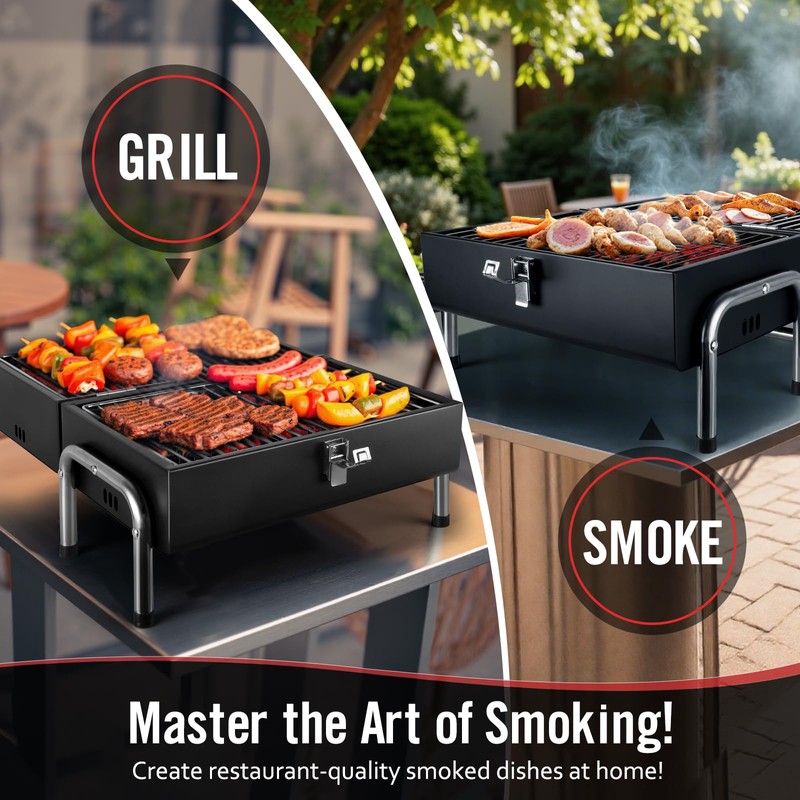 SUNLIFER Portable Charcoal Grill, Table Top Small BBQ Grill For