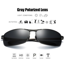 ZHILE Rectangular Polarized Sunglasses Al-Mg Alloy Temple Spring Hinge UV400 (Grey, Grey)