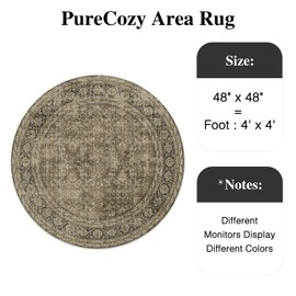 PureCozy Brown Round Area Rug 4ft Entryway Rug 4x4 Circle Vintage Rug Indoor Kitchen Washable Door Mat Living Room Carpet Tribal Distressed Rug Retro Accent Throw Rug for Office Dining Room Bathroom