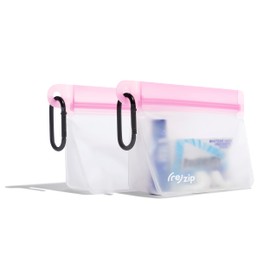(re)zip On-the-Go Stand Up Clip-On Bags with 2 Carabiners, 2-Pack Pink - Reusable Bags | Travel-Ready, Leakproof, Airtight Seal, Water-Resistant, Food Grade & BPA Free