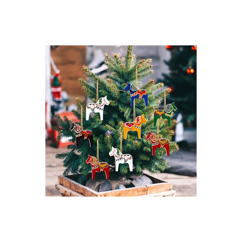 Dala Horse - Adornos de Navidad suecos de 6 piezas