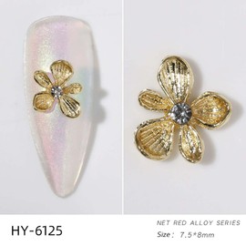 20pcs Gold Rhinestone Flower - 3D Metal Alloy Nail Charms, Sparkling Gold Floral with Diamond Designs Gems for Manicure Art, Bling Jewlry Accessories for Nail Decor