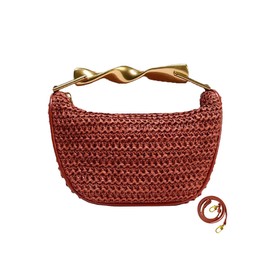 JYG Handmade Straw Crossbody Bags for Women Mini Summer Satchel Purse Fashion Woven Shoulder Handbags with 2 Straps, Orange, Fashion