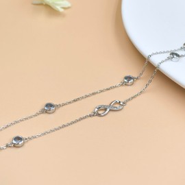 Wasee Bracelet/Anklet for Women 925 Sterling Silver Birthstone Bracelet Birthday Adjustable Anklets Jewelry Gifts for Women, Bracelet/Anlet 6.7''-8.7'', Solid 925 Silver, Created Aquamarine