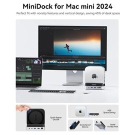 ORICO MiniDock and Stand Compatibility with Mac mini M4, 10-in-1 Aluminum Hub with M.2 SSD Enclosure, 10Gbps USB-C & USB-A, 4K HDMI, Gigabit Ethernet, SD/TF Card Readers