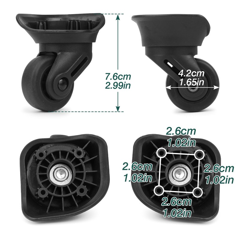 Ech.Apr 2Pcs Luggage Wheels Replacement, Rubber Luggage Swivel Caster, 360