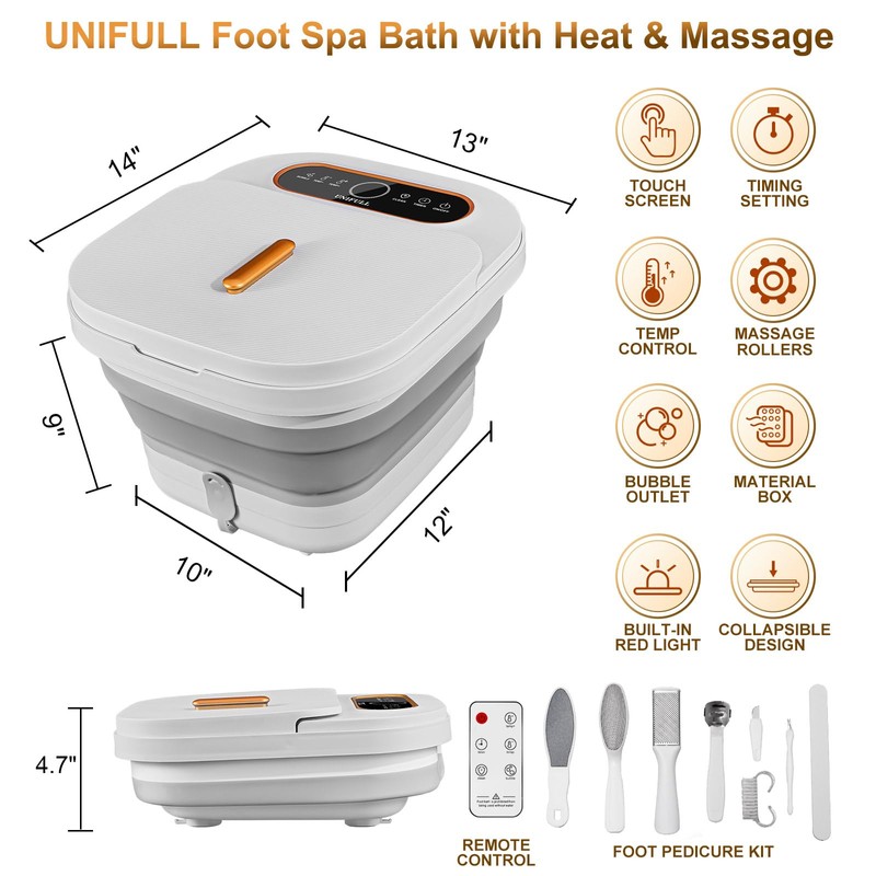 UNIFULL Collapsible Foot Spa Bath with Heat, Touch Screen, Remote