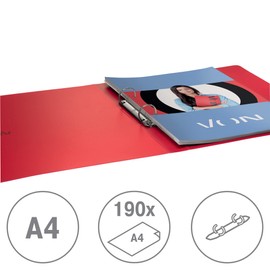 VON Leitz 42470025 Ring Binder A4 with 2 Rings Polypropylene Folder 30 mm Spine Width for 190 Sheets Ring Mechanism for School, Study and Household Pack of 5 Red
