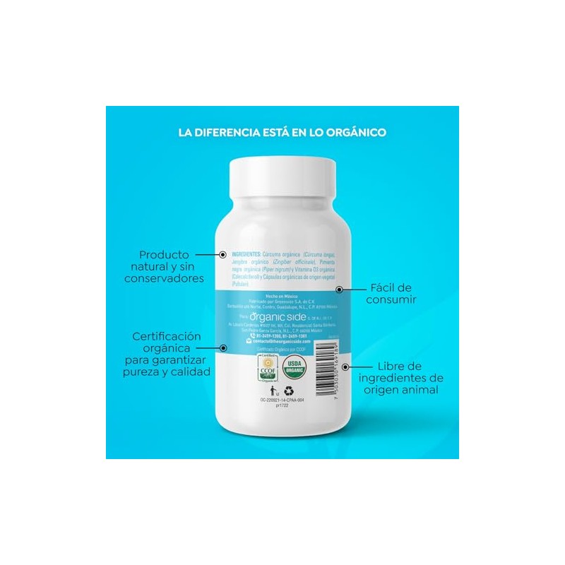 Organicside | Vitamina D3 con Cúrcuma, Jengibre y Pimienta Negra