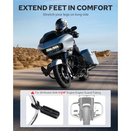 Benlari Highway Pegs P-Clamp A3 Steel Motorcycle Foot Pegs Fit For 1.25'' Crash Bars Foot Pedal Bracket Clamp Compatible with Harley Davidson Touring Electra Road Glide Road King (Black)