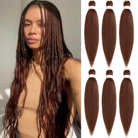 Samtress EZ Braids 24" Professional Light Crochet Braids 6 Packs Pre Stretched Braiding Hair Hot Water Setting Dark Brown Soft Yaki Texture Kanekalon Synthetic Hair Extensions (#30)