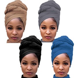 Harewom 4 envolturas para la cabeza de turbante para mujeres negras, envolturas elásticas para el cabello para mujeres con trenzas