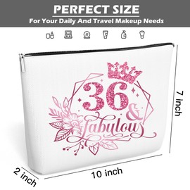JJOINUS 36th Birthday Makeup Bag for Women, Anniversary 36 Year Old Gift Ideas for Her, Sister, Mom, Colleague, Coworker, Aunt, Zipper Cosmetic Travel Pouch for Christmas Birthday, Pink