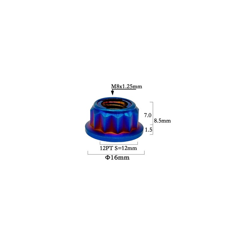 RISON Titanium Nut M8 x 1.25 mm Bi-Hex Sprocket Nut