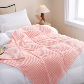 Linecooo Light Pink Fleece Throw Blanket 60”×80” for Couch Sofa Bed,Super Soft Cozy Plush Microfiber Flannel Blanket with Stripes Design Lightweight for Adults,Woman,Girls