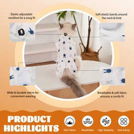 DoggieKit Cat Surgery Recovery Suit, Anti Licking Postoperative Onesie with Roll-Up Design, Soft Breathable Bodysuit Shirt for Female Spay Male Neuter Abdominal Wound Kitten E-Collar Cone Alternative