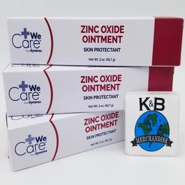 Dynarex Zinc Oxide Skin Protectant Ointment Barrier for Diaper Rash Cream and Chafing Skin, 2 Ounce Tubes (Pack of 3) 6 Ounces in Total Shipped by K&B Merchandise Brand for Guaranteed Quality