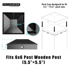6x6 Post Caps for 5.5inx5.5in Wood Fence Post, Water-Proof UV-Proof Weather Resistance Durable PP Plastic Decking Post Top Cap Cover with Mounting Screws, 12 Pcs, Black