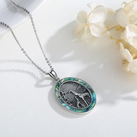 Twoowl Giraffe Necklace 925 Sterling Silver Giraffe Pendant with Abalone Shell Giraffe Jewelry Gifts for Women