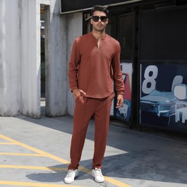 FZNHQL Sporty Men's Sweatsuit Set 2 Piece Sports Outfits Comfy Relaxed Lounge Track Suit Tracksuits Sets for Vacation Two-Piece ApparelSet Brown X-Large