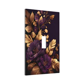 Purple Flower Floral Gold Leaves Light Switch Cover Decorative