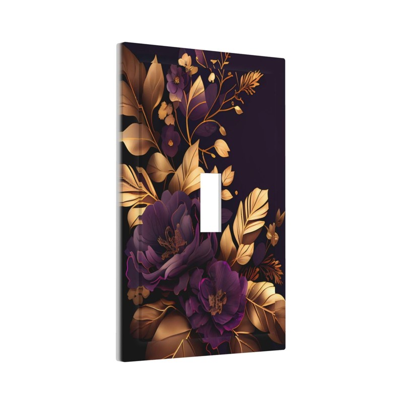 Purple Flower Floral Gold Leaves Light Switch Cover Decorative