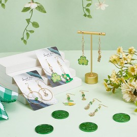PLIGREAT DIY 10 Pairs St Patrick's Day Earring Making Kit Gold Four Leaf Clover Charms Enamle Irish Shamrock Dangle Earrings Green Crystal Beads for Jewelry Making Kit Women Girls Irish Festival Gift
