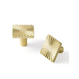 SORWDUERM 5 Pack Gold Cabinet Knobs Square Brushed Brass Drawer Pulls Bathroom Dresser Handles Hardware Zinc Alloy