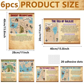 6Pcs Bible Story Map Poster Educational Christian Learning Tool Classroom Decor Religious Church Laminated Posters for Homeschool Sunday School Embark on a Journey Through Biblical History 11" x 15.7"