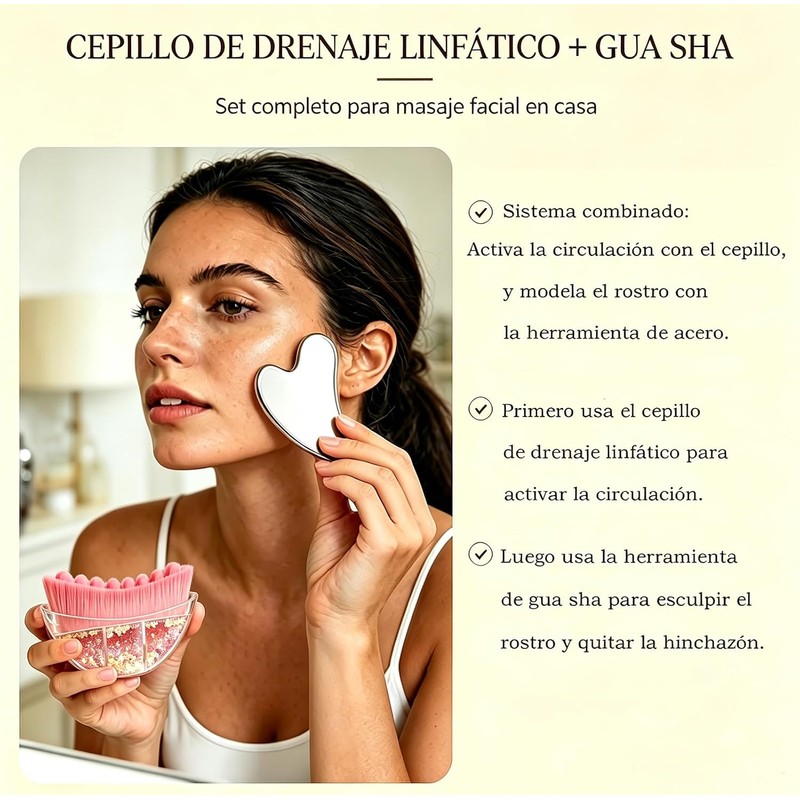 Guibell Set Cepillo Linfático y Gua Sha para Masaje Facial