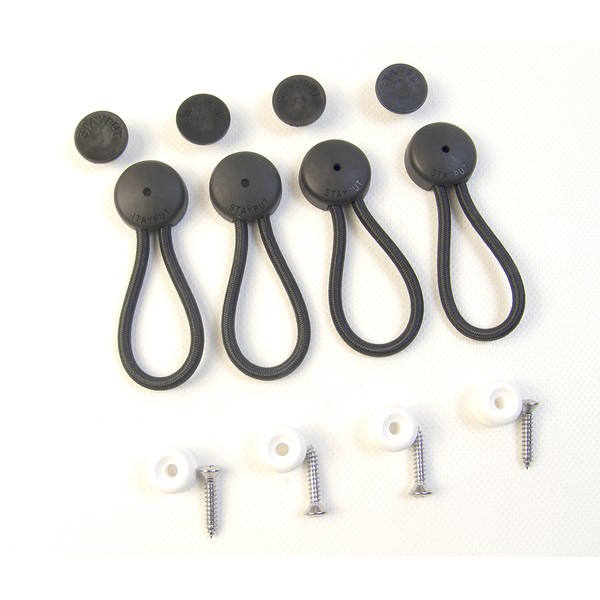 Stayput Bungee/Shock Cord Fastener's, Black with White Surface Attachment, 4 Pcs