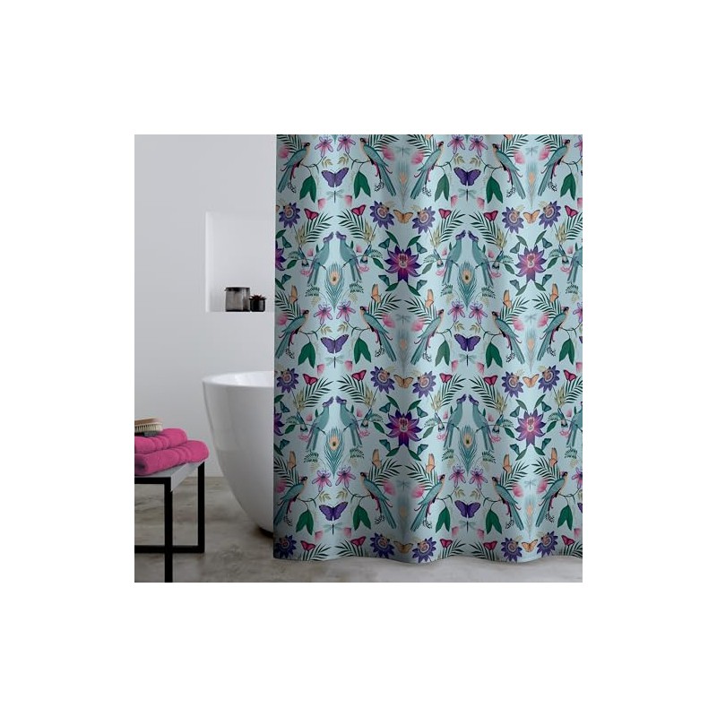 Catherine Lansfield Mya Tropical Bird 180x180cm Shower Curtain Panel Duck