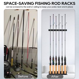 Axlksia Fishing Rod Holder Wall Mount, 1 Pair Fishing Pole Holders for Garage, Boats, 6 Fishing Rod Storage Racks (Vertical Grey)