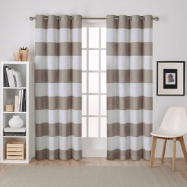 Exclusive Home Curtains Surfside Cabana Stripe Cotton Grommet Top Curtain Panel Pair, 54x84, Taupe, 2 Count