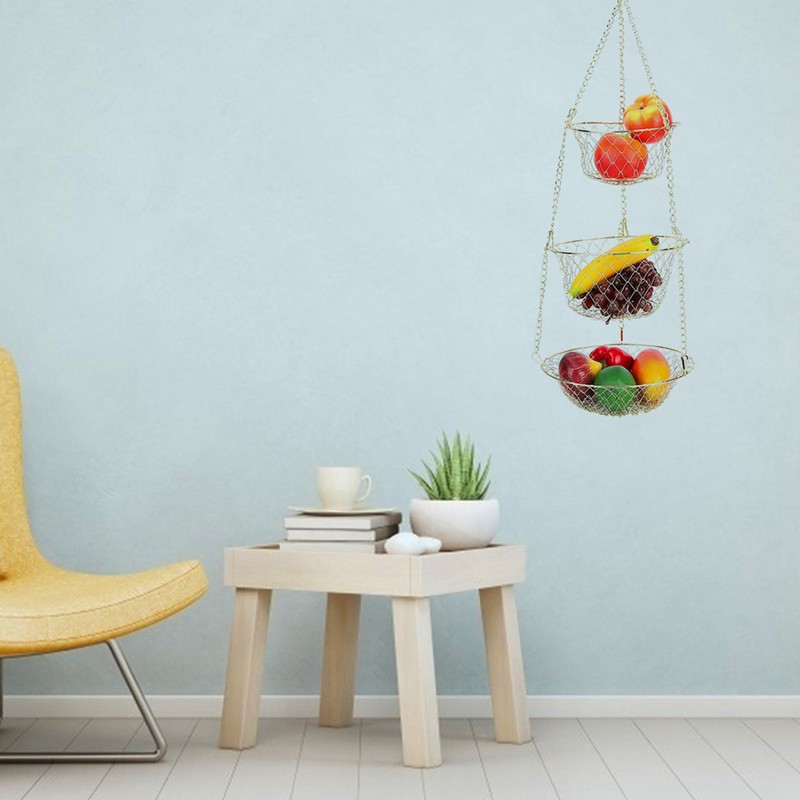 Multifunction 3 Tier Removable Hanging Fruit Baskets Vegetable Storage Organizer
