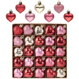 Valery Madelyn 25pcs Valentines Day Tree Decorations,Shatterproof Red Pink Gold Glitter Heart Baubles Hanging for Home,4cm
