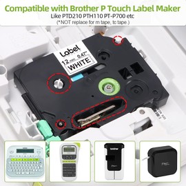 Label KINGDOM-Tz-231 Tze-231 Compatible for Brother P Touch Tz231 Tze231 Tape Label Black On White 0.47 Inch (12mm) x 26.2 Feet (8m)，5 Pack