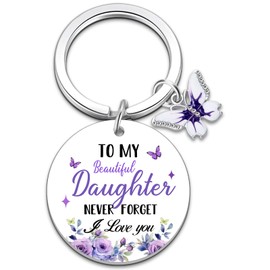 To My Daughter Keychain Gifts From Mom Dad Purple Butterfly Keychains Gifts For Women Teen Girls Adult Cute Daughter Valentines Day Easter Birthday Gifts For Her