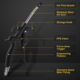 High Volume Air Blow Gun with Rubber Guard Air Flow Nozzle, Industrial Household Air Blower Gun Angle Bent Jet Nozzle, Air Gun for Compressor Pneumatic Tool for Dust Cleaning Car Detailing