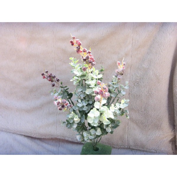 Unbranded 15" PLASTIC FROSTED EUCBERRY BUSH (x9 STEM) RED (ARTIFICIAL