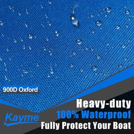 Kayme 900D Heavy Duty Boat Cover, Waterproof and Tear Resistant Boat Canvas, Tarps with Windproof Straps.Length 14-16ft, Width up to 90",Fit for Small V-Hull, Tri-Hull, Bass Boat, Fish & Ski Boat,.