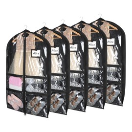 Syeeiex Clear Dance Costume Garment Bag with 3" Gussetes(5 Pack), 40'' Garment Bags for Dance Costumes, Kids Dance Garment Bag with 4 Medium Zippered Pocket - Suitable for Dance Competitions, Ballet